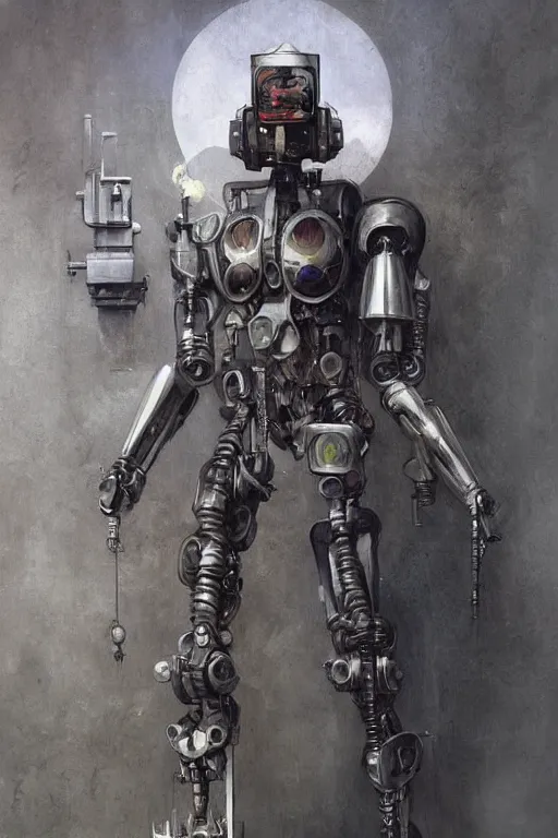 Prompt: fullbody or portrait, simple futurist cyborg raven, warhammer 4 0 k, perfect future, award winning art by santiago caruso, iridescent color palette, by wlop and karol bak and bouguereau and viktoria gavrilenko, 1 9 7 0 s retro future robot android. muted colors