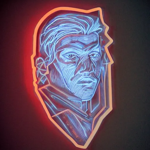 Image similar to man portrait made out of ice, beautiful, cyborg, comic book art, neon