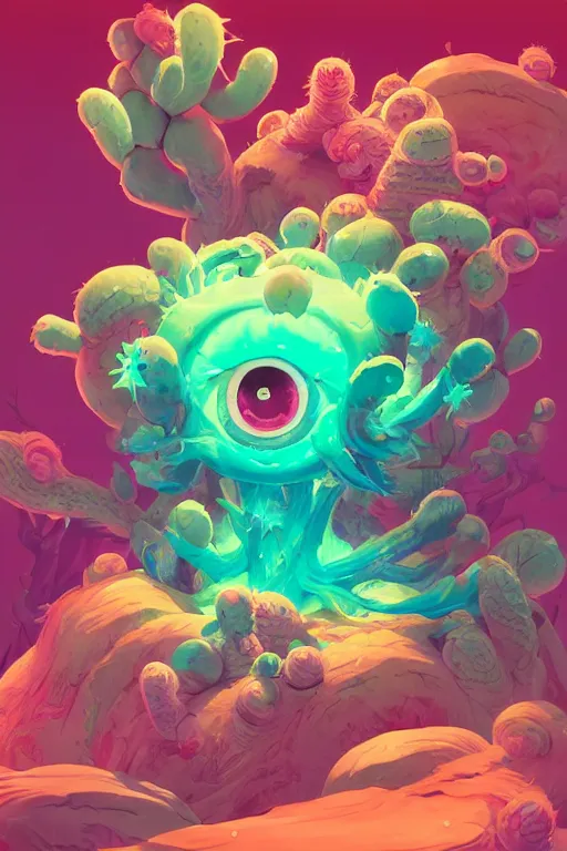 Image similar to roots cactus sushi cristal smurf ghost creature animal sushi cristal very big eye roots cactus elemental flush of force nature micro world fluo fishscale, behance hd by jesper ejsing, by rhads, makoto shinkai and lois van baarle, ilya kuvshinov, rossdraws radiating a glowing aura global illumination ray tracing hdr