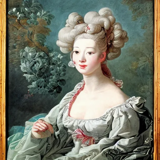 Image similar to a portrait of a female android by francois boucher