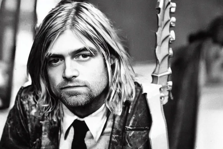 Prompt: kurt cobain wearing a suit of knight\'s armor