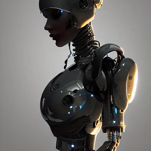 Image similar to a beautiful woman wearing robot suit with wires and light, highly detailed, photorealistic, artstation, smooth