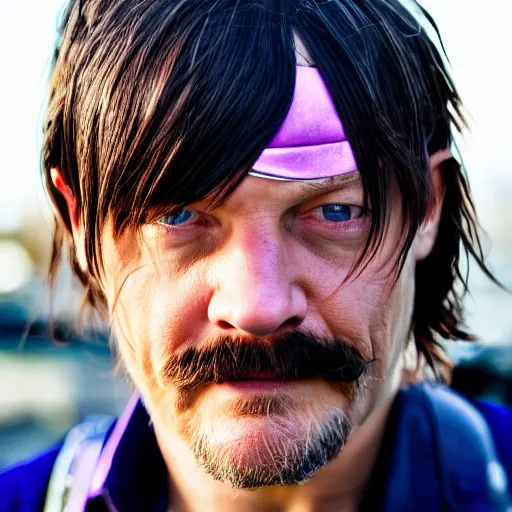 Image similar to norman reedus as waluigi, closeup photo, 2 5 mm, f 3. 4, bokeh