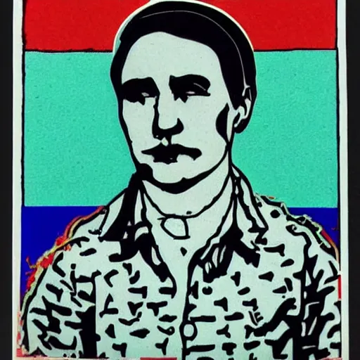Image similar to vasily petrovych goloborodko, grisha. face. intricate sticker design by andy warhol