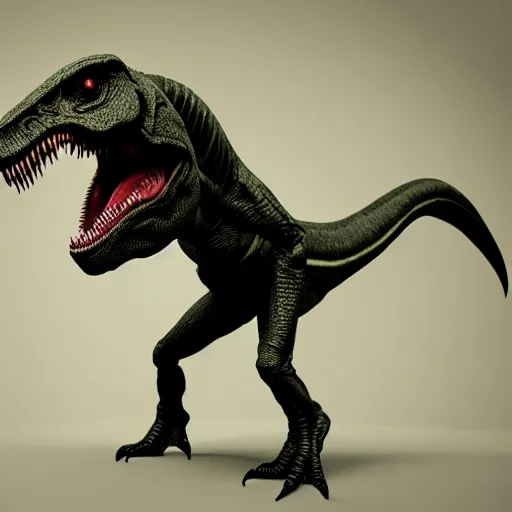 Prompt: an alien mimicking the form of a t-rex, octane render, 3D, 20B parameters