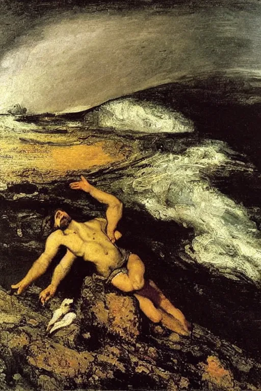 Image similar to the last day of the earth is an oil on canvas painting by gustave courbet, made in 1 8 5 4