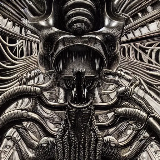 Prompt: space alienslimy, glossy, sharp teeth, by h. r. giger, and space odyssey 2 0 0 1, nightmare fuel, nightmarish, intricate, highly detailed, optical illusion, stranger things demogorgon, cave lighting, flickering