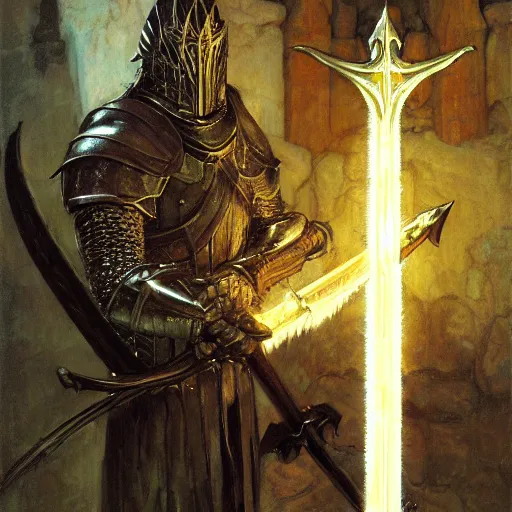 Image similar to the glowing greatsword from dark souls, weapon art by norman rockwell and donato giancola and greg rutkowski