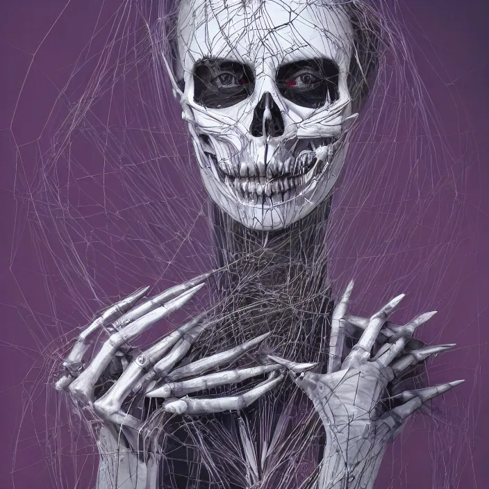 Image similar to portrait of charlize theron as a skeleton. intricate abstract. intricate artwork. nightmare fuel. by Tooth Wu, wlop, beeple, dan mumford. octane render, trending on artstation, greg rutkowski very coherent symmetrical artwork. cinematic, hyper realism, high detail, octane render, 8k, iridescent accents