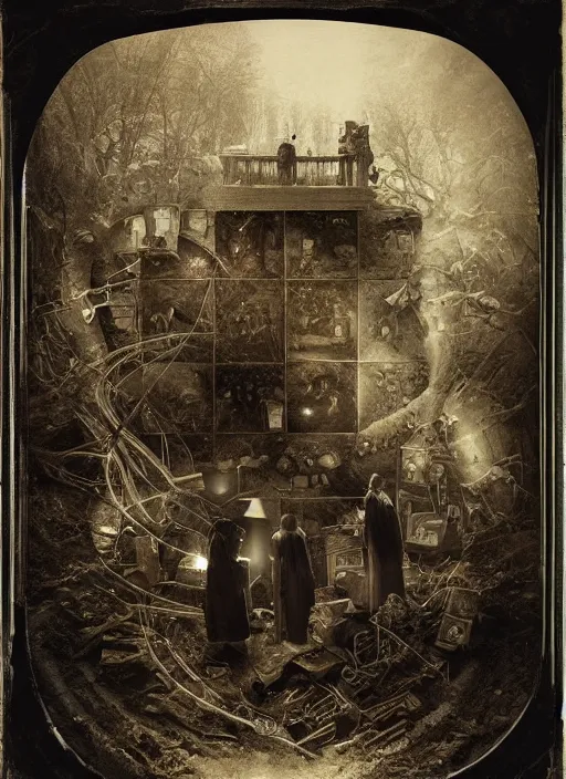 Prompt: old wetplate daguerreotype birth of the invention of time and past, fractal, intricate, elegant, highly detailed, parallax, leica, medium format, subsurface scattering, by jheronimus bosch and greg rutkowski and louis jacques mande daguerre