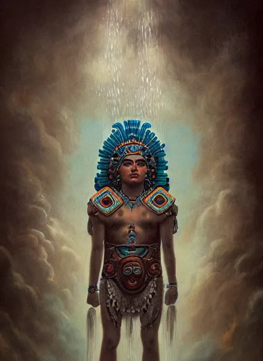 Prompt: portrait of tlaloc the aztec god of rain and thunder, by bogdan rezunenko and denys tsiperko and tom bagshaw