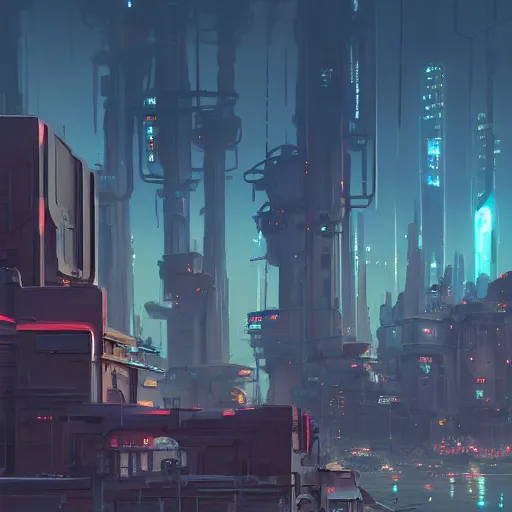 Image similar to matte painting scenery, futuristic town, cyberpunk style, barren, fantasy game, 3D cell shaded, scenery game concept art, official fanart, Anime by Ian McQue and ilya kuvshinov and Cushart Krentz and Gilleard James, 4k, HDR, Trending on artstation, Behance, award winning