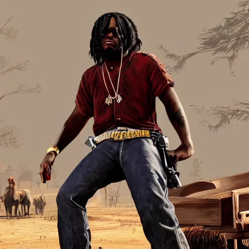 Image similar to Rapper Chief Keef In red dead redemption 2 digital art 4K quality super realistic