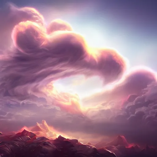 Image similar to monster clouds, 4k, post-processing, very very detailed, artstation, cute