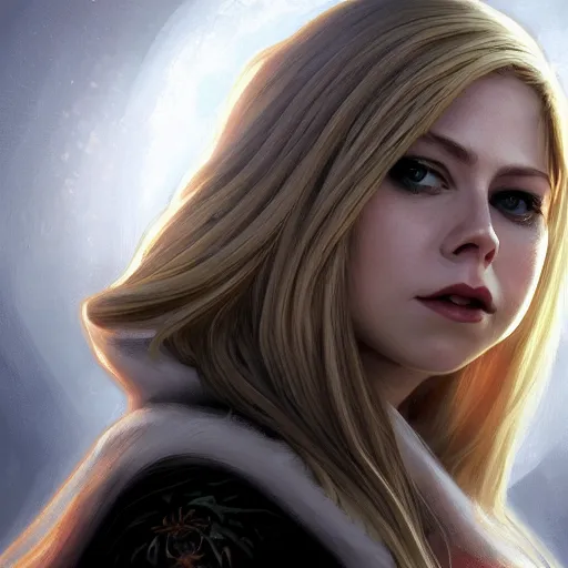 Prompt: perfectly - centered - portrait of avril lavigne wearing white cloak holding light saber, intricate, highly detailed, digital painting, artstation, concept art, smooth, sharp focus, illustration, unreal engine 5, 8 k, art by artgerm and greg rutkowski and alphonse mucha