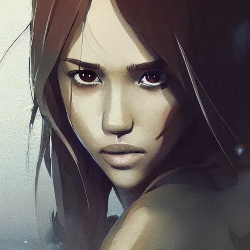 Prompt: jessica alba by greg rutkowski, makoto shinkai, takashi takeuchi, studio ghibli, akihiko yoshida, rule of thirds, seductive look, beautiful