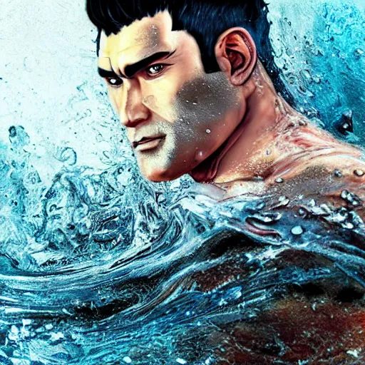 Image similar to photoshop photo edited by expert painting photorealistic shockingly amazing portrait of guts from berserk submerged in water ,extremely detailed, made by wlop and maxwell boas