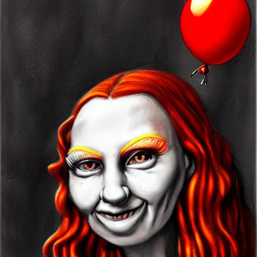 Image similar to surrealism grunge cartoon portrait sketch of a raven with a wide smile and a red balloon by - michael karcz, loony toons style, mona lisa style, horror theme, detailed, elegant, intricate