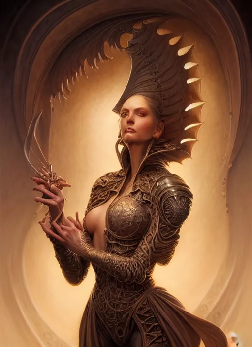 Prompt: portrait shot of a female wizard, intricate, elegant, highly detailed, centered, digital painting, artstation, concept art, smooth, sharp focus, illustration, artgerm, tomasz alen kopera, peter mohrbacher, donato giancola, joseph christian leyendecker, wlop, boris vallejo