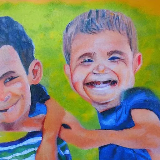 Image similar to francesca filomena's painting of 2 cute little happy brothers in south africa