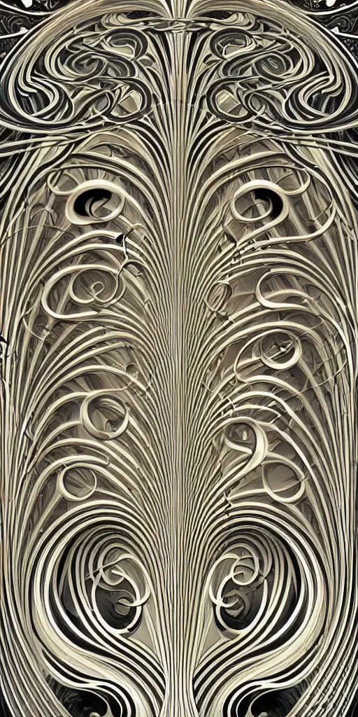 Image similar to the source of future growth dramatic, elaborate emotive Art Nouveau styles to emphasise beauty as a transcendental, seamless pattern, symmetrical, large motifs, hyper realistic, 8k image, 3D, supersharp, Flying shiny silk fabric in curves spirals and swirls, iridescent and black and silver colors , perfect symmetry, iridescent, High Definition, sci-fi, Octane render in Maya and Houdini, light, shadows, reflections, photorealistic, masterpiece, smooth gradients, no blur, sharp focus, photorealistic, insanely detailed and intricate, cinematic lighting, Octane render, epic scene, 8K