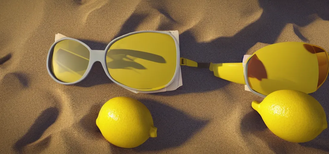 Prompt: a lemon relaxing on a beach with sunglasses, pixar, octane render, cinematic, award winning composition
