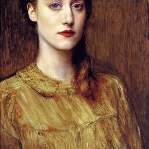 Image similar to a true-to-life portrait of Saoirse Ronan painted by John Everett Millais