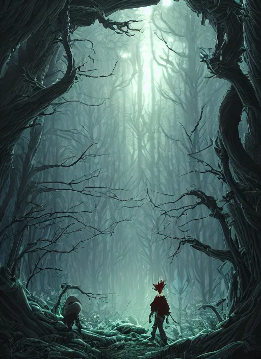 Image similar to evil tree in a dark forest by dan mumford, yusuke murata, makoto shinkai, ross tran, cosmic, intricate detail, cinematic, 8 k, cel shaded, unreal engine, featured on artstation, pixiv