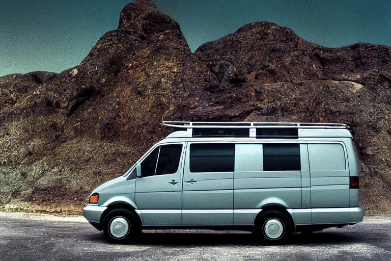 Prompt: futuristic concept volkswagen van mercedes ( ( sprinter ) ), ektachrome photograph, volumetric lighting, f 8 aperture, cinematic eastman 5 3 8 4 film