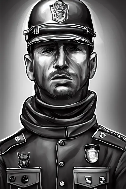 Image similar to police officer, angry, symmetrical, highly detailed, digital art, sharp focus, trending on art station
