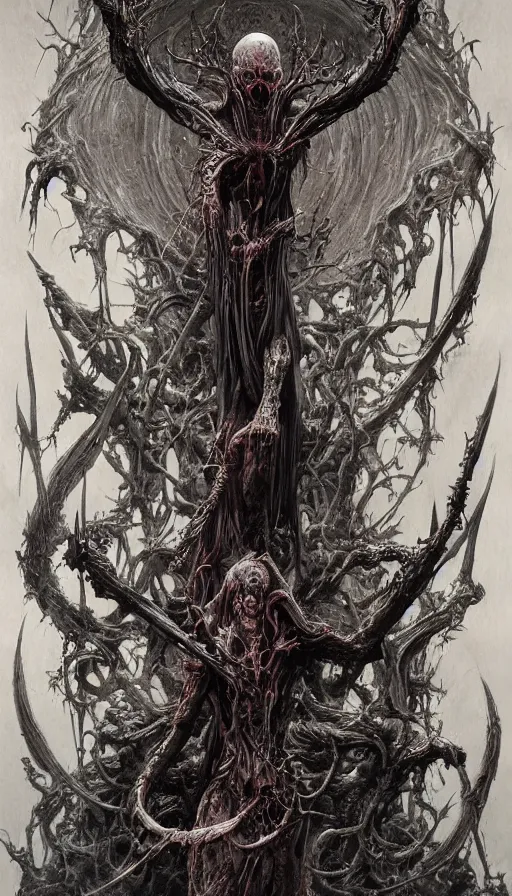 Image similar to Elden Ring and Doom themed painting of immortal darkness anatomy with unholy bat wings and enslaved evil hands concept, intricate artwork by H.R. Giger, Johnatan Wayshak, Zdizslaw Beksinski, Ayami Kojima, Amano, Karol Bak, Moebius, and Mark Brooks, Neo-Gothic, gothic, rich deep colors, art by Takato Yamamoto, masterpiece, face by Artgerm, very coherent artwork, cinematic, hyper realism, high detail, octane render, unreal engine, 8k, High contrast, golden ratio, trending on cgsociety