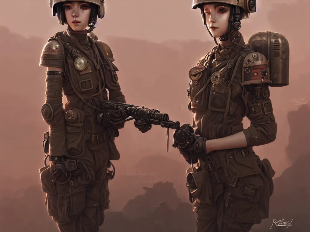 Image similar to portrait of dieselpunk blackpink jisoo soldier girl, helmet, desert, armored, highly detailed, digital painting, face detail, sharp focus, art, illustrations by loish and ayanamikodon and irakli nadar and rossdraws and wlop