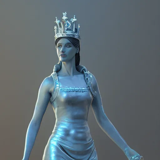 Image similar to statue young woman queen, chrome, reflect 8 k uhd, unreal engine, octane render in the artstyle of finnian macmanus, john park and greg rutkowski