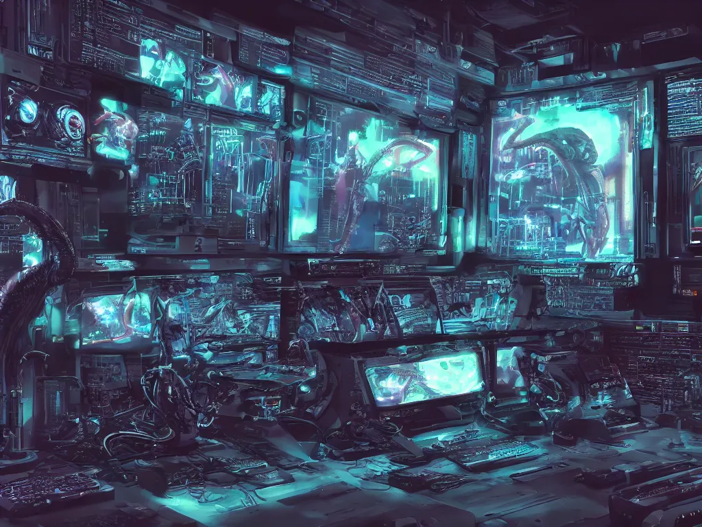 Image similar to a giantic retrofuturistic monitor made by elephant heads, a digital music sheet displayed in the screen, futuristic, cyberpunk, xenomorphic, biomechanical, posthuman, liminal, realistic, ultra detailed, 8 k, cycles render engine, chromatic aberration, dof