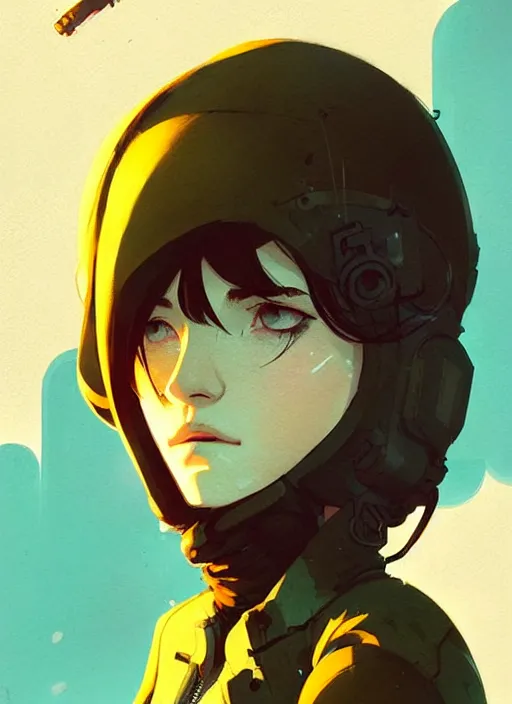 Image similar to highly detailed portrait of a moody dystopian young adult lady by atey ghailan, by greg rutkowski, by greg, tocchini, by james gilleard, by joe fenton, by kaethe butcher, gradient yellow, black, brown and cyan color scheme, grunge aesthetic!!! ( ( graffiti tag city background ) )