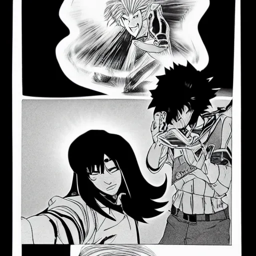 Image similar to Serious Sneeze destroys the sun, manga panel, black and white ink, by Yusuke Murata