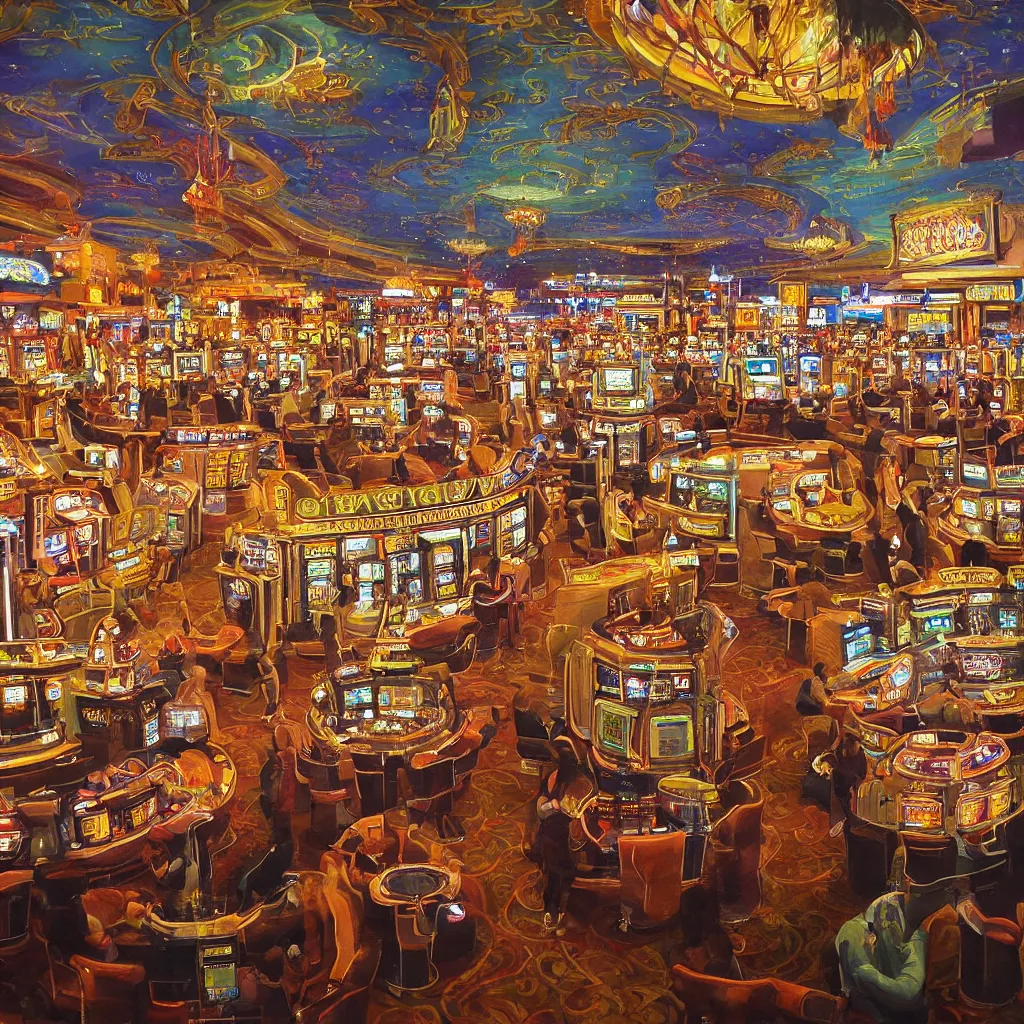 Very beautiful painting of a casino, machines cocktail | Stable ...