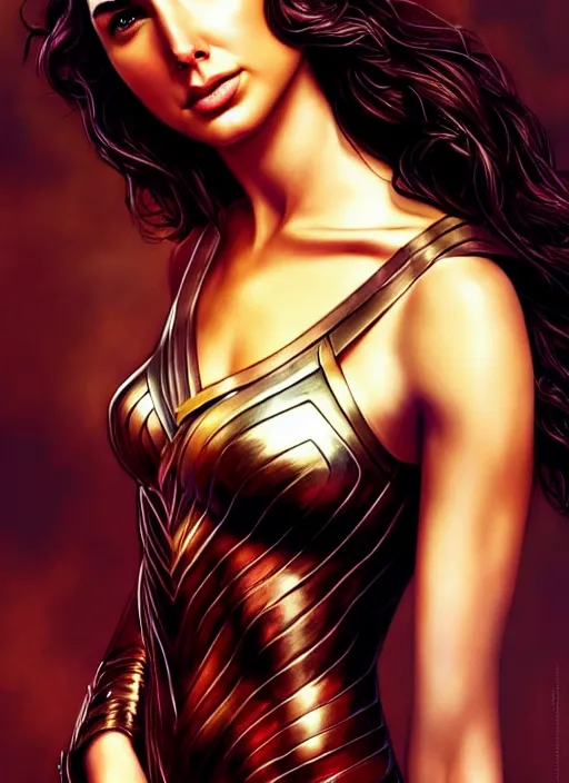 Image similar to photo of gal gadot in the style of stefan kostic, realistic, professionally, professionally color graded, half body shot, sharp focus, 8 k high definition, insanely detailed, intricate, elegant, art by stanley lau and artgerm