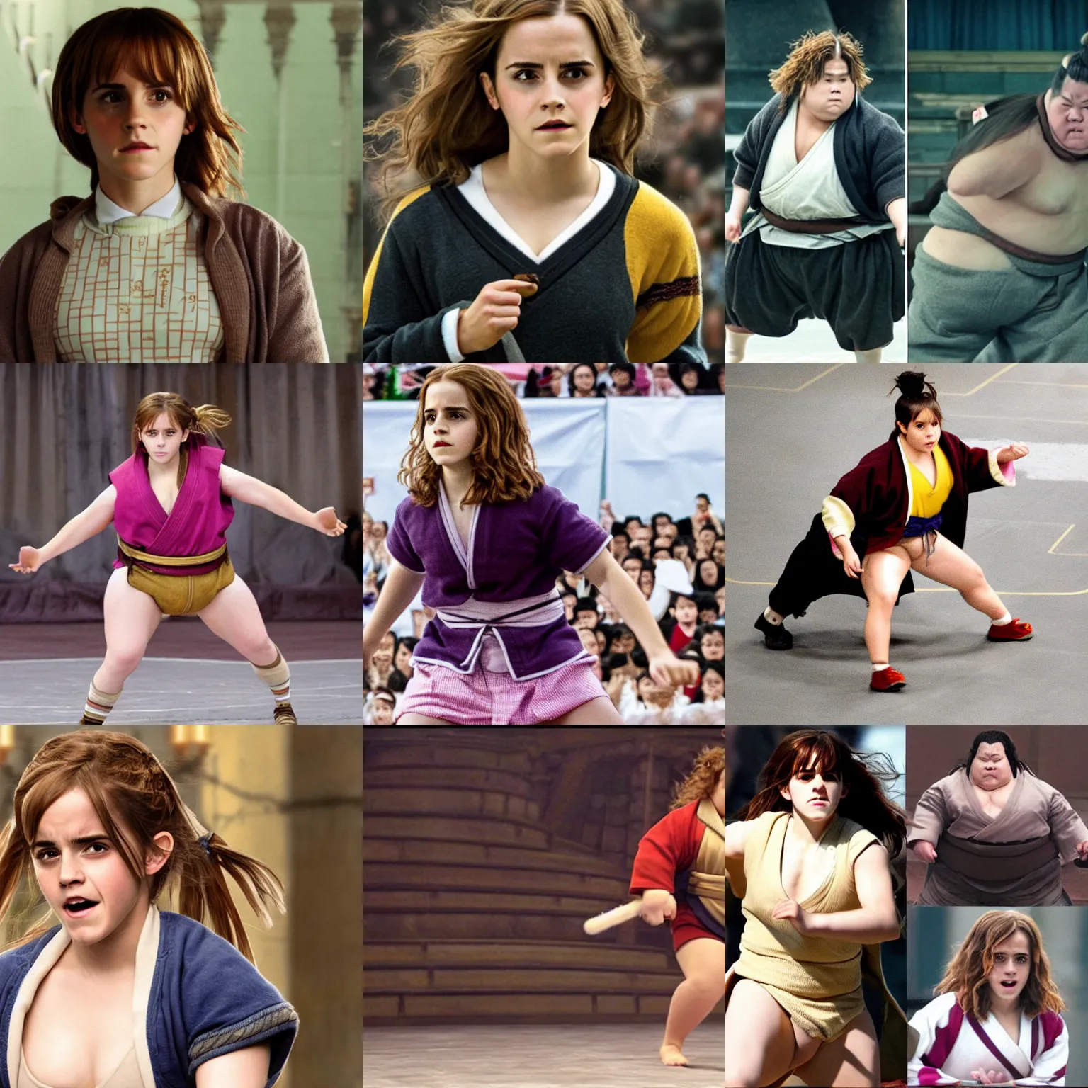 Prompt: emma watson / hermione granger as a sumo wrestler