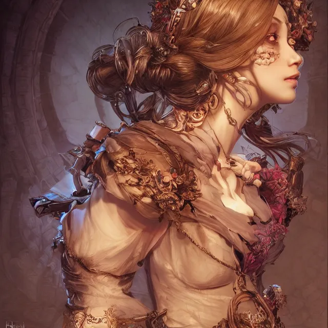 Prompt: the portrait of the lawful evil sorceress lawyer as an absurdly beautiful, graceful, elegant, sophisticated sensual idol, an ultrafine hyperdetailed illustration by kim jung gi, irakli nadar, intricate linework, bright colors, octopath traveler, final fantasy, unreal engine 5 highly rendered, global illumination, radiant light, detailed and intricate environment