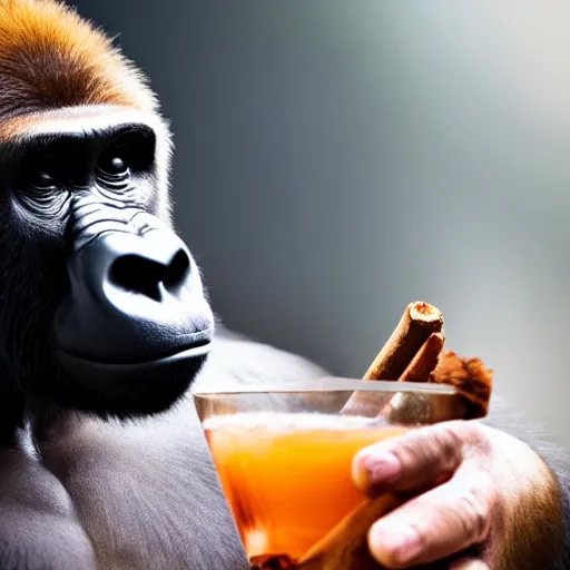 Prompt: gorilla smoking a cigar and drinking a cocktail in a smokey bar