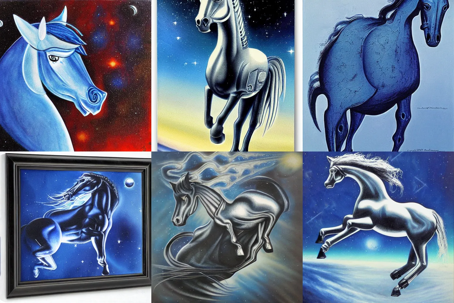 Prompt: blue horse in space by H. R. Giger