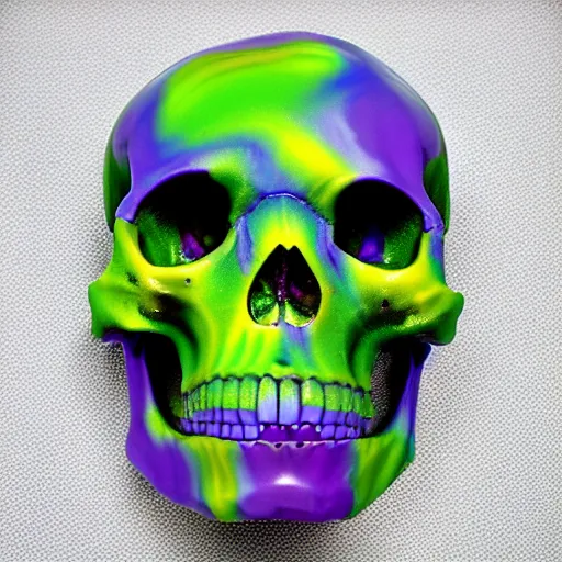Prompt: human skull, trippy, glitch, psychedelic, melting wax,