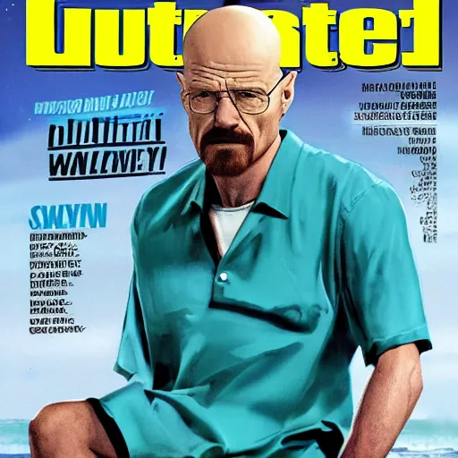 Image similar to Walter White on the cover of Swimsuit Illustrated