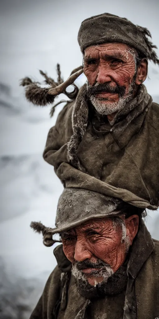 Image similar to Selknam man with corporal pain during the Hain Ceremony in Tierra Del Fuego in 1923, unreal 5, hyper realistic, realistic, photo realistic, dynamic lighting, highly detailed, cinematic landscape, studio landscape, studio lighting