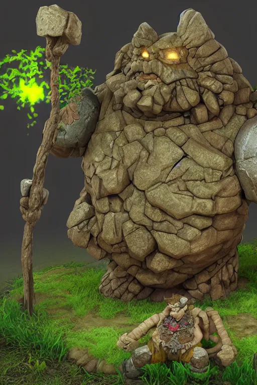 Image similar to zelda fantasy art giant golem troll wood rock, global illumination ray tracing hdr fanart arstation by sung choi and eric pfeiffer and gabriel garza and casper konefal hardmesh zbrushcentral