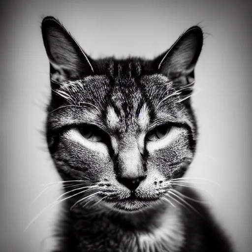 Prompt: chad cat looking like Ernest Khalimov, big chin, black and white filter, ultra hd, 8k