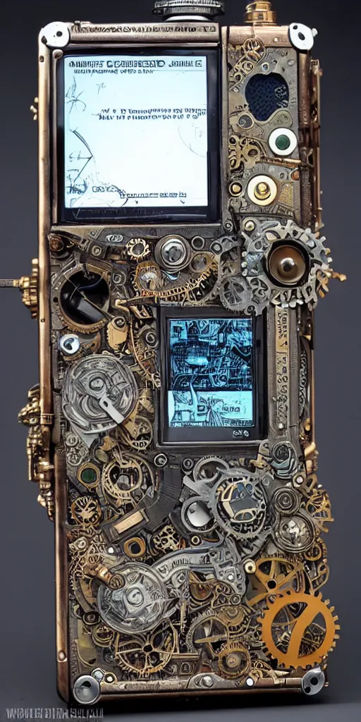 Image similar to an extremely complex and advanced steampunk gameboy