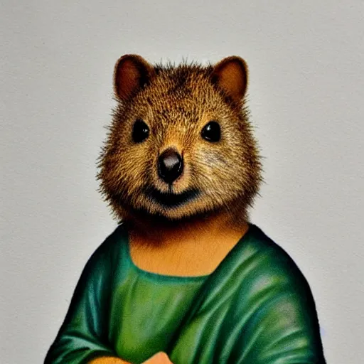 Image similar to quokka drawn in the style of Mona Lisa