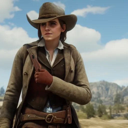 Prompt: Film still of Emma Watson, from Red Dead Redemption 2 (2018 video game)